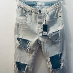 One Teaspoon Xanthe Trashed Sun Bleach Blue Distressed Hooligan Jeans NWT